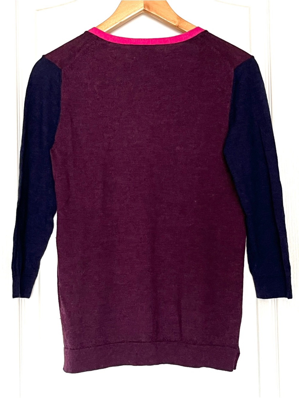 Clements Ribeiro POP Colorblock Woolmark Merino Wool Cardigan Size M Plum - Picture 2 of 12